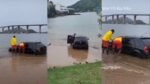 Veículo de passeio resgatado de dentro do mar com homem dentro em orla de Vitória