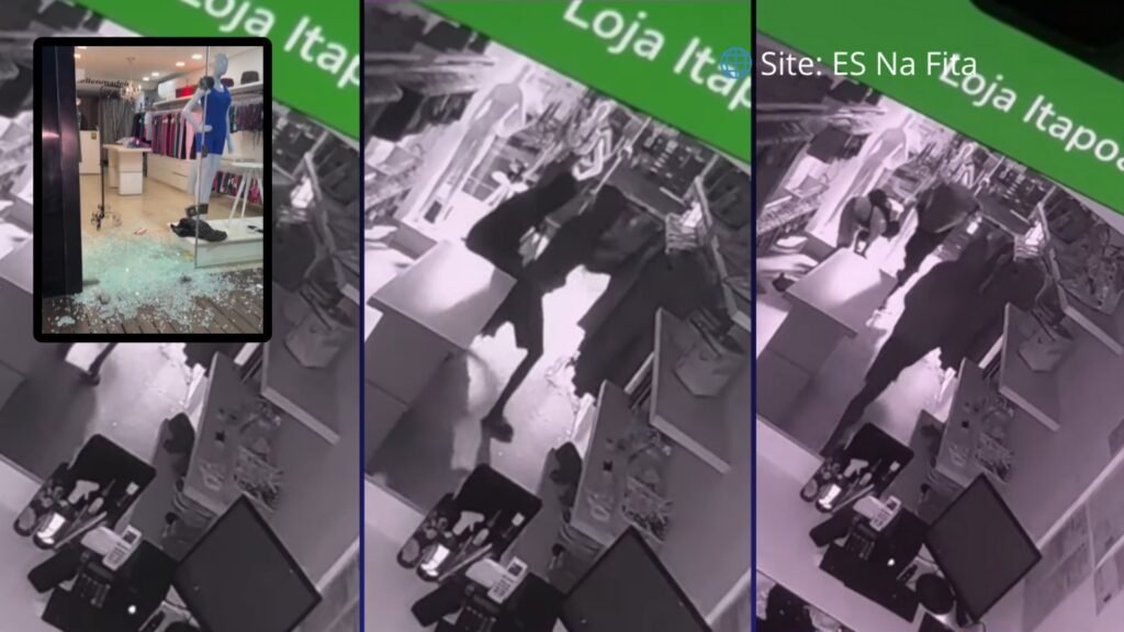 Trio de criminosos arrombam loja e são filmados por câmeras de segurança só estabelecimento em Vila Velha