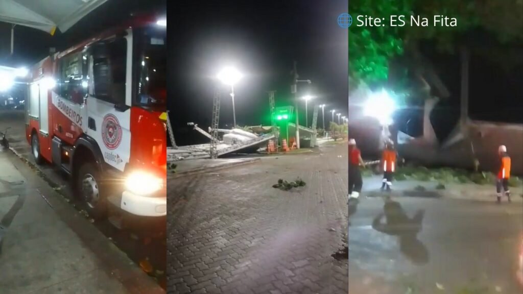 Ventania em noite fria derruba tenda de festa em praia de Anchieta