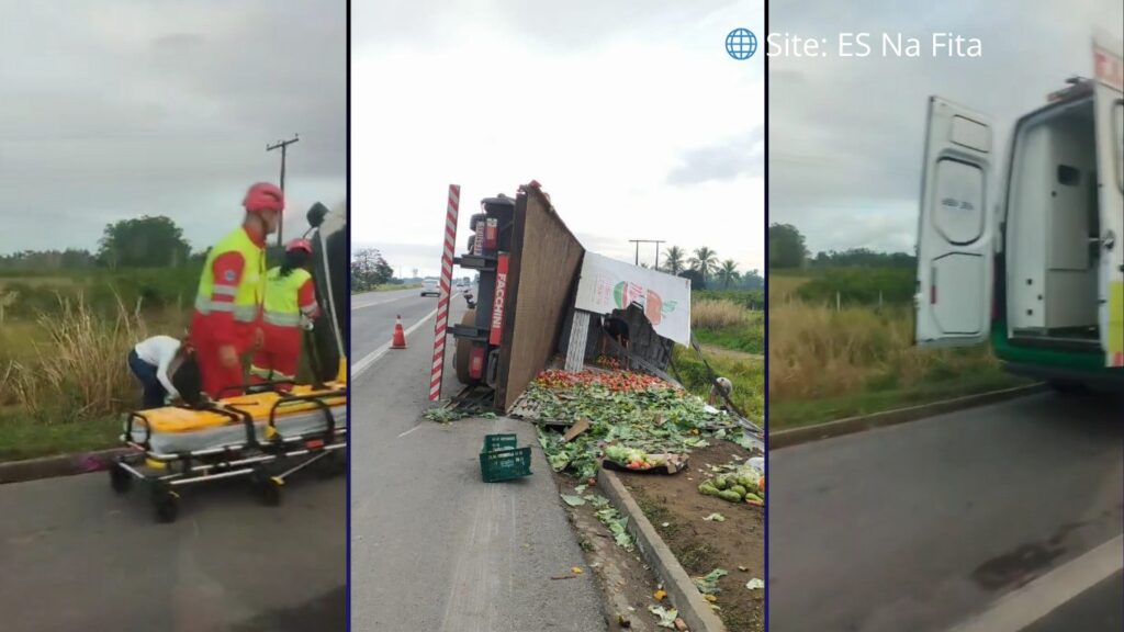 Caminhão e carreta colidem na BR-101 e parte da carga é saqueada em Linhares