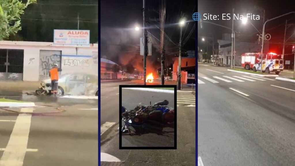 Motociclista morre após acidente com carro e motos em Vitória; veículos pegaram fogo