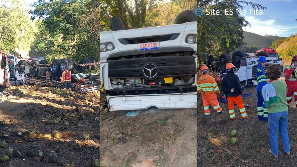 ### Caminhão tomba na BR-101 em Itapemirim e deixa um morto e dois feridos graves