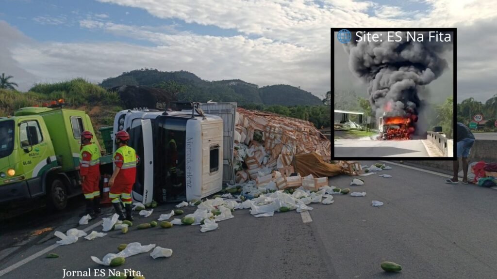 Três carretas se envolvem em acidente na BR-101 em Ibiraçu
