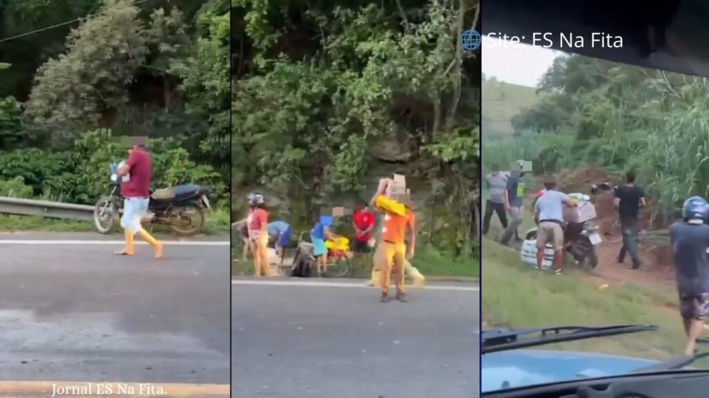 Carreta tomba e carga é saqueada em Rio Novo do Sul.