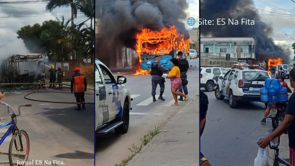 Vídeo: ônibus do Transcol é incendiado após morte de suspeito em confronto com a PM em Vila Velha Ônibus é incendiado por encapuzados após morte durante abordagem em Vila Velha.