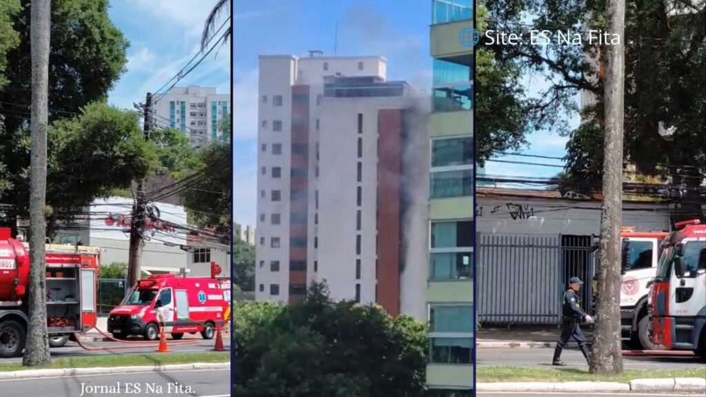Incêndio atinge apartamento em prédio de Vitória e populares ficam preocupados.