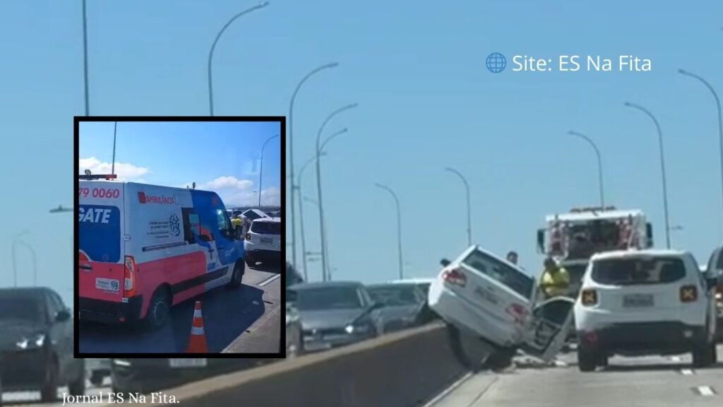 Vídeo: acidente envolvendo três carros deixa veículo sobre mureta na Terceira Ponte e provoca congestionamento Acidente complica o trânsito na Terceira Ponte.
