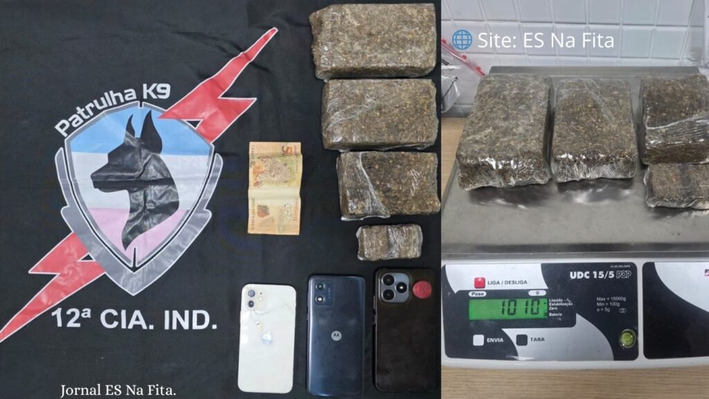 Dois homens são presos pela PMES com mais de um quilo de maconha em Vitória.