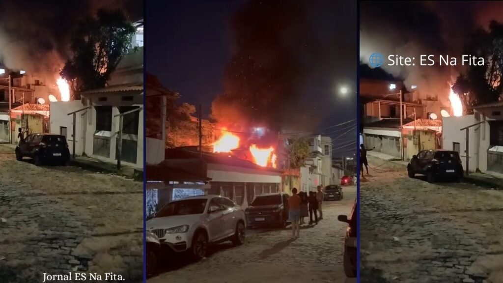 Vídeo: casa é destruída por incêndio durante a noite em Vila Velha Casa fica destruída após incêndio em Vila Velha.