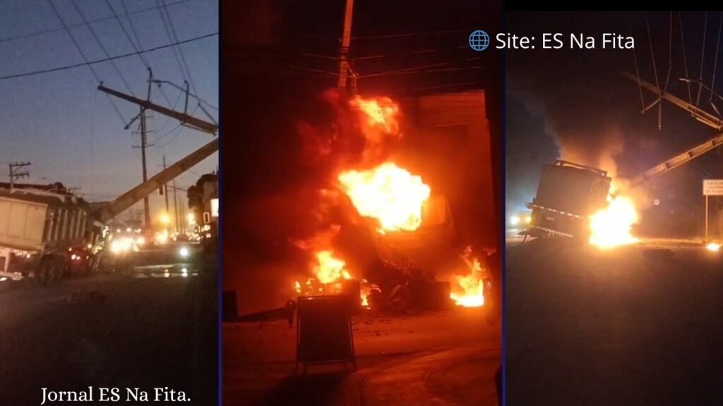 Batida de carreta em poste gerou apagão em Vitória e Vila Velha.