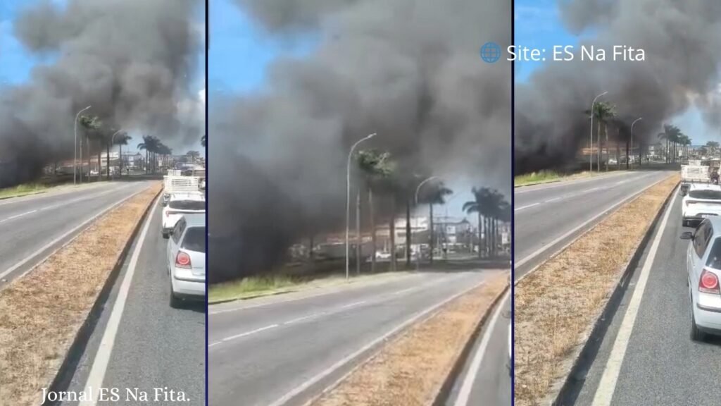 Fumaça de incêndio em vegetação chama a atenção na Serra.