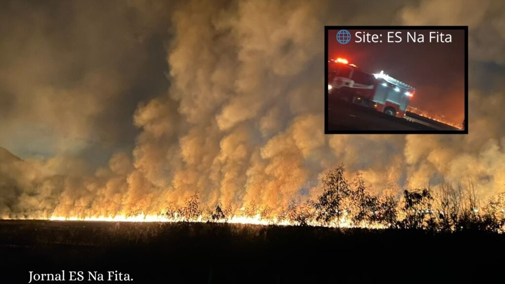Incêndio no Mestre Álvaro assusta moradores e espalha fumaça pela Serra.