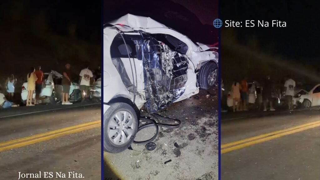 Acidente entre dois carros deixa um morto e 6 feridos na BR 101, em Aracruz.