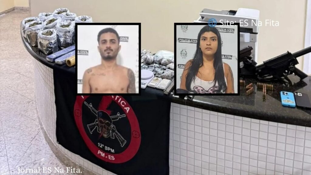 Casal é preso lotado de drogas e com duas submetralhadoras dentro de casa em Linhares Casal é preso com duas submetralhadoras e drogas em Linhares.