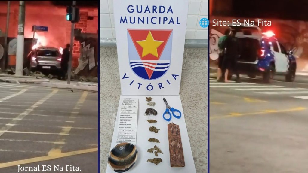 Vídeo: perseguição termina com carro em chamas após motorista derrubar muro e tentar fugir da Guarda de Vitória Perseguição acaba com muro derrubado e carro em chamas em Vitória.