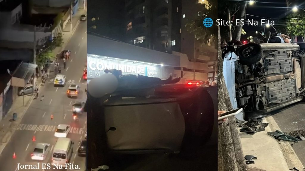 Bancário causa acidente, admite ter bebido e deita sobre carro tombado em Vila Velha.