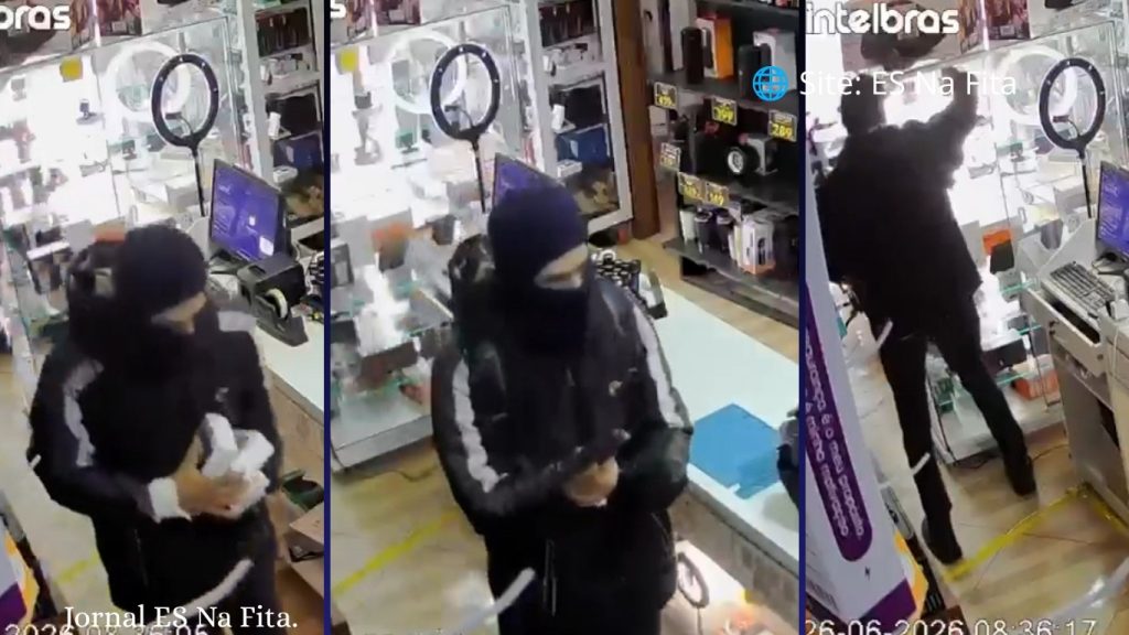 Ladrão encapuzado rouba loja de celulares no município da Serra.