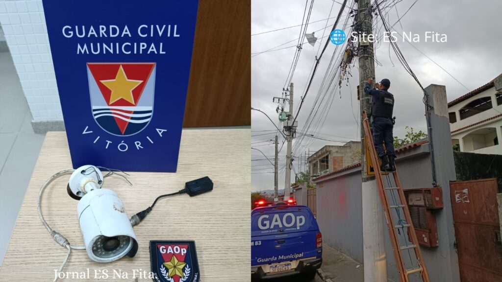 Guarda de Vitória retira câmera usada pelo tráfico para monitorar ações policiais em bairro da Capital Guarda de Vitória localiza e retira câmera de monitoramento do tráfico em Inhanguetá.