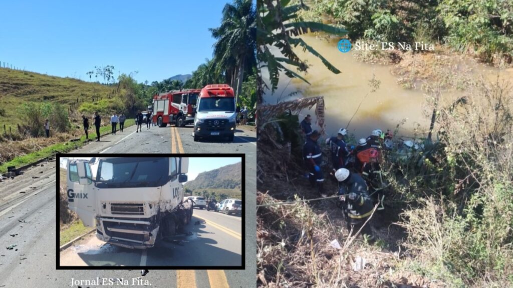 Batida entre caminhonete e carreta deixa morto e ferido grave na BR 101, em Fundão.15:34