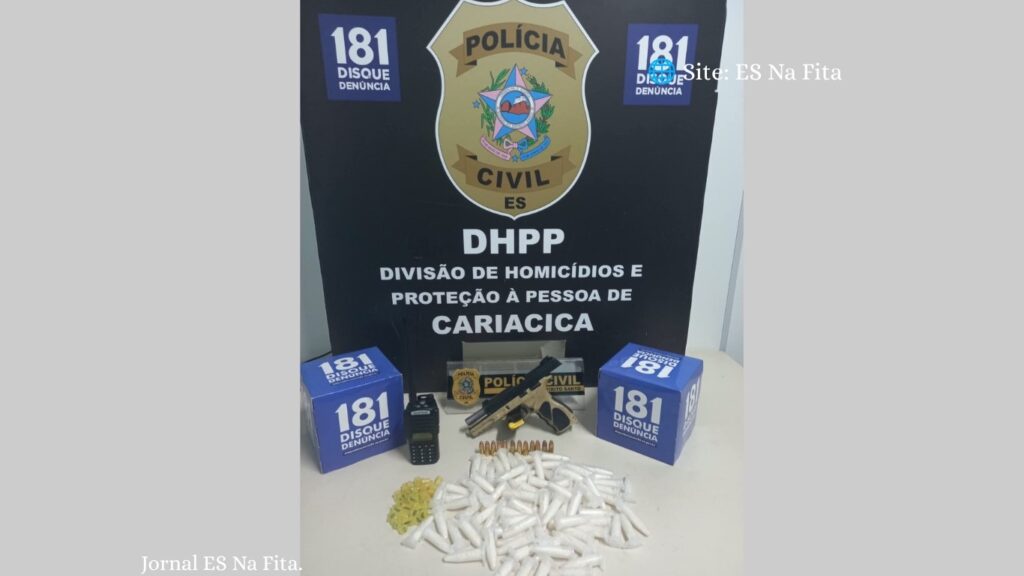 Polícia Civil prende homem procurado pela Justiça e apreende arma e drogas em Cariacica.