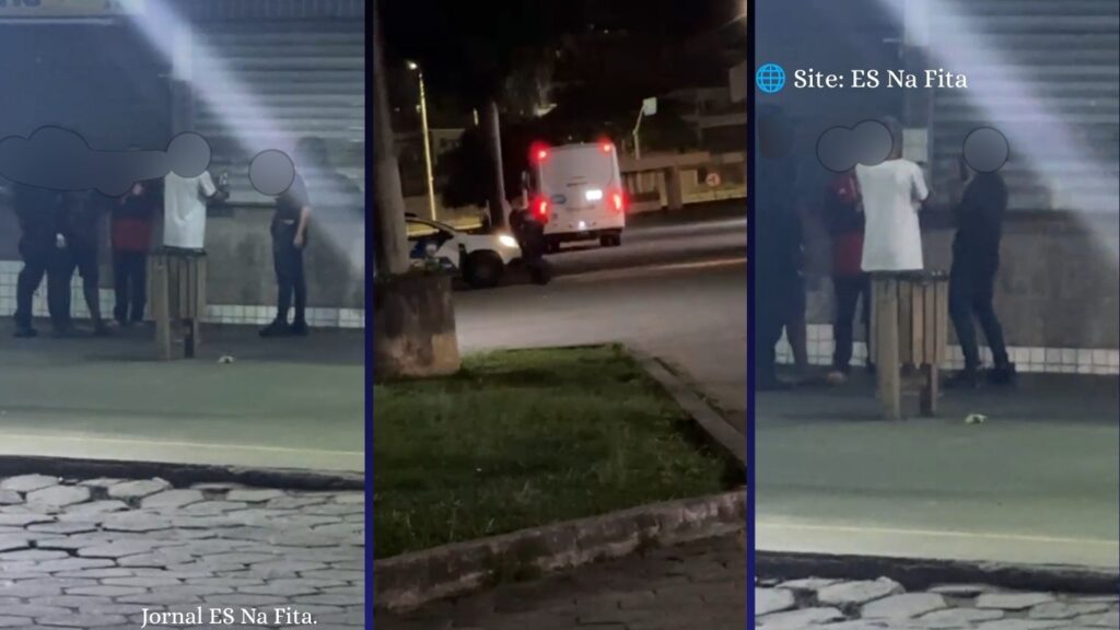 Jovens são filmados com arma perto de viatura em terminal de Cariacica.17:25