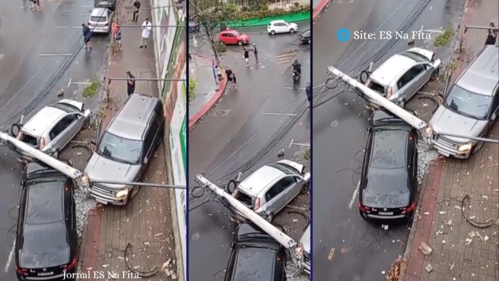Motorista perde controle de carro, atinge dois veículos e poste em Cachoeiro.