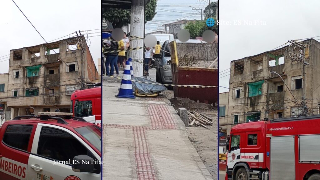 Trabalhador morre e colega fica ferido após laje de prédio em demolição desabar em Vila Velha.
