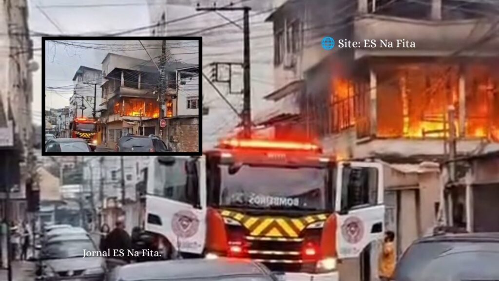 Incêndio atinge casa e morador é levado para hospital em Cariacica.