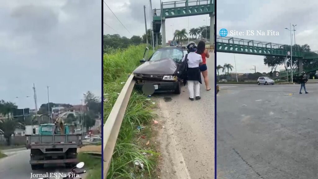 Acidente entre carro e caminhão deixa mulher ferida na Serra.
