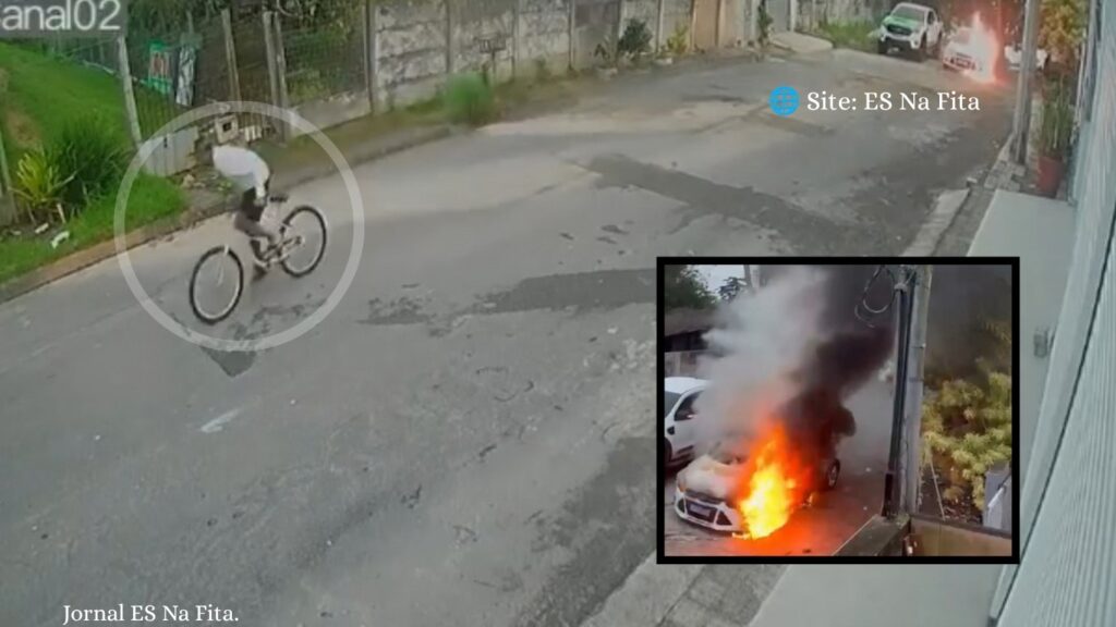 Vídeo: sujeito é flagrado incendiando carro estacionado em Linhares Vídeo flagra homem incendiando carro e polícia investiga caso em Linhares.