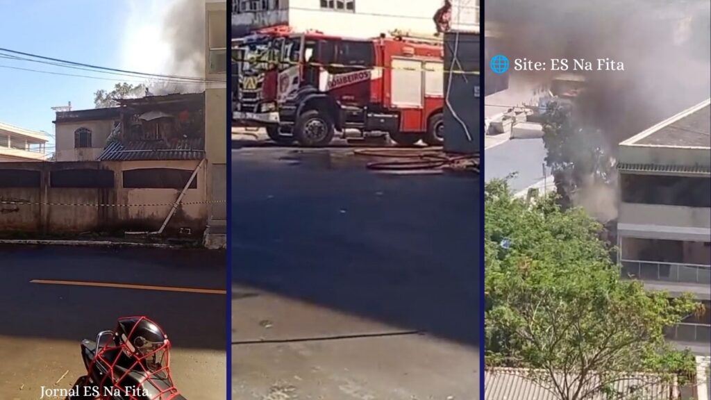 Vídeo: moradores registram incêndio que atingiu residência de dois andares em Vila Velha Incêndio atinge casa de dois andares em Vila Velha.