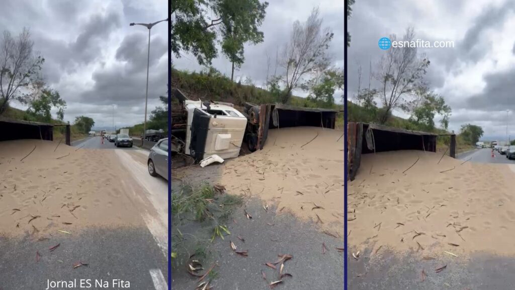 Vídeo: caminhão com adubo é flagrado tombado e deixa trânsito complicado na Rodovia do Contorno Caminhão com adubo tomba e provoca congestionamento na Rodovia do Contorno.